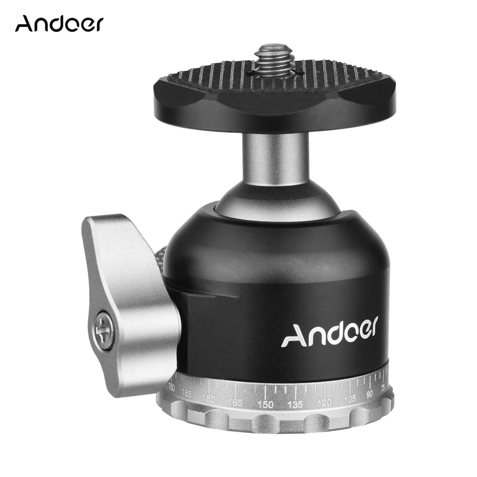 Andoer Compact Panorama Ballhead Tripod Mount Adapter 1/4 Inch Screw Connector Mini Ball Head for Camera Smartphone Video Record