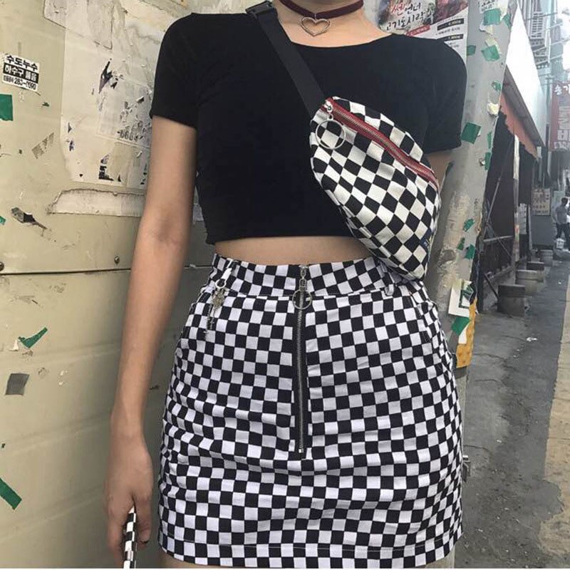 Canvas midjeväska unisex bältesväska galler schackbräde fanny pack kvinnlig axelbälte mobiltelefon bröstväskor