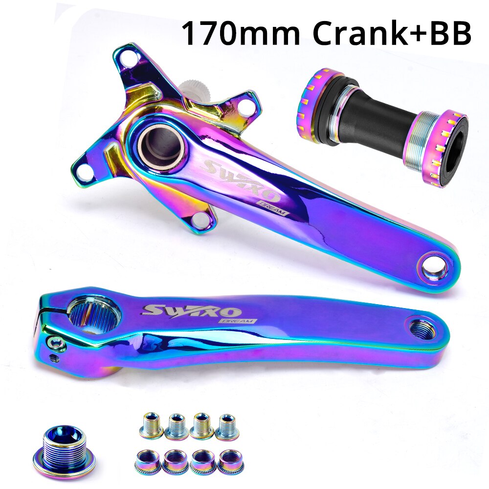SWTXO 104BCD MTB Bike Crankset Bicycle Crank Chainwheel Rainbow Aluminum Alloy With Bottom 170mm Crank 32T 34T 36T 38T Plate: Crank and BB