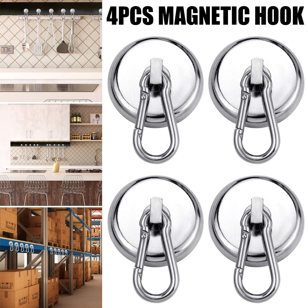 'The Best' Magnetic Hooks Strong Heavy Duty Neodymium Magnet Hooks with Swivel Carabiner Hook for Refrigerator 4pcs 889