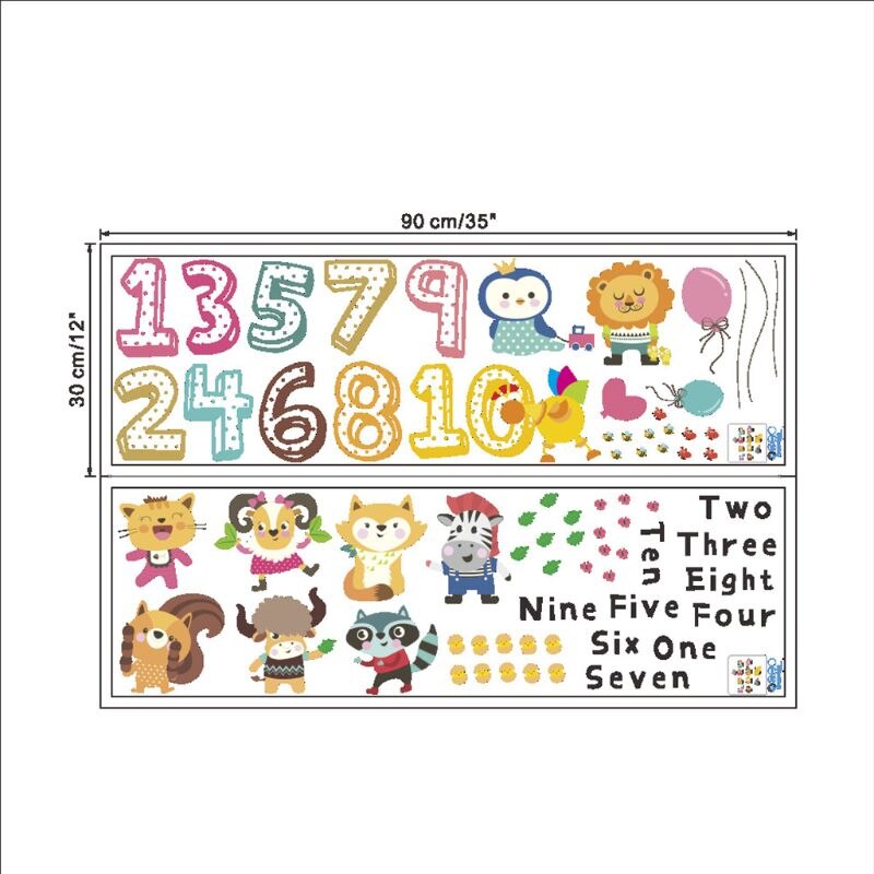Muurstickers met cijfers, kinderkamerachtergrond, muurdecoratie, cartoon, dierensticker, kleuterschool, zelfklevend papier