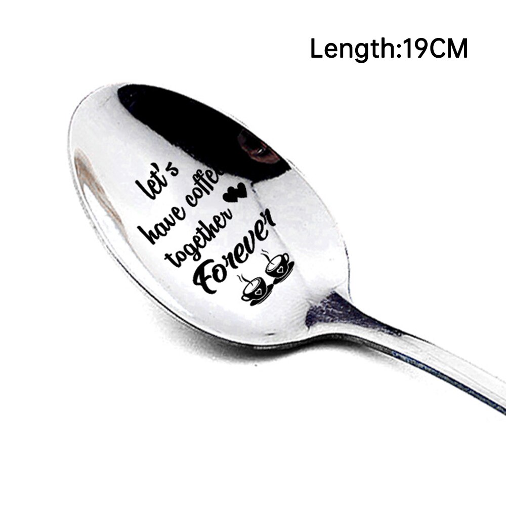 Valentine Dessert Spoon Household Use Teaspoon Year Coffee Spoon Lettering Long Handle Coffee Tea Ice Cream Tableware: 3