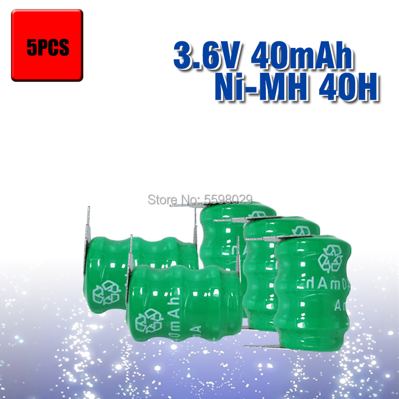 40mAh 3.6V Ni-MH Li-Po Lithium Li-polymer Bateria Batteries Rechargeable Button Coin Cell Battery With Solder Pins: 5pcs