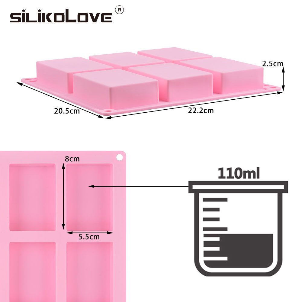 Sj 6- celle rektangulær tyk silikone sæbeform til håndlavet håndværk diy hjemmelavet dekorativ sæbefremstillingsform