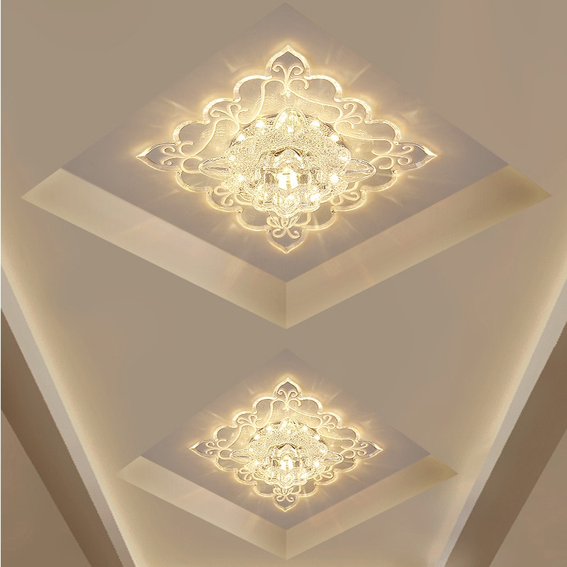 Moderne firkantet farve forlygte førte loftlampe indlejret krystalgang gang entré lampe indvendigt lys