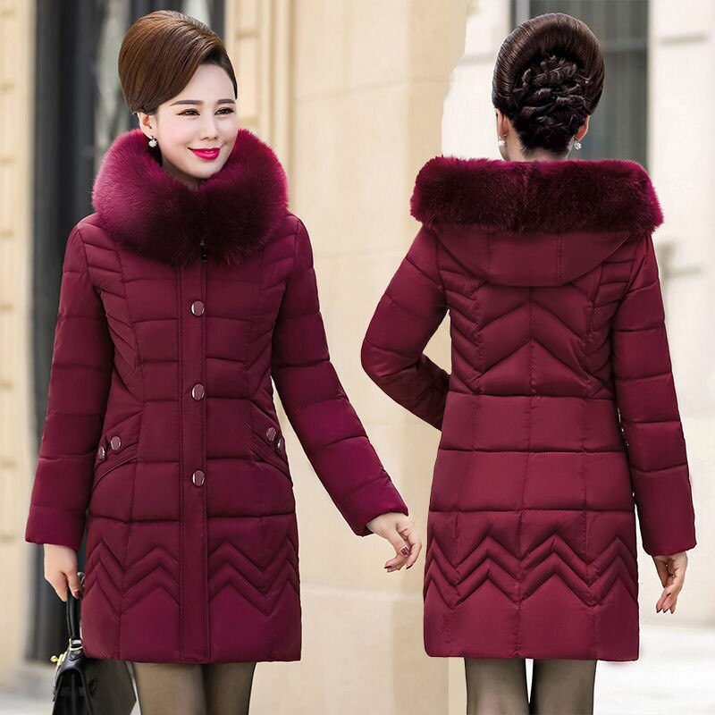 Abrigo de algodón para mujeres de mediana edad y ancianos, Parka de longitud media y grande, chaqueta con capucha, Parkas 5XL, novedad de invierno