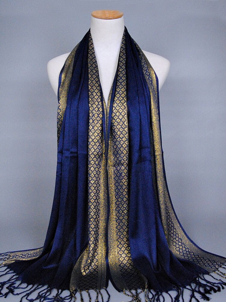 Hijab Femme Musulman Luxury Sparkly Gold Bright Silk Scarf Women Print Scarves Wraps Men Stoles Bandanas Bufanda Unisex Hombres