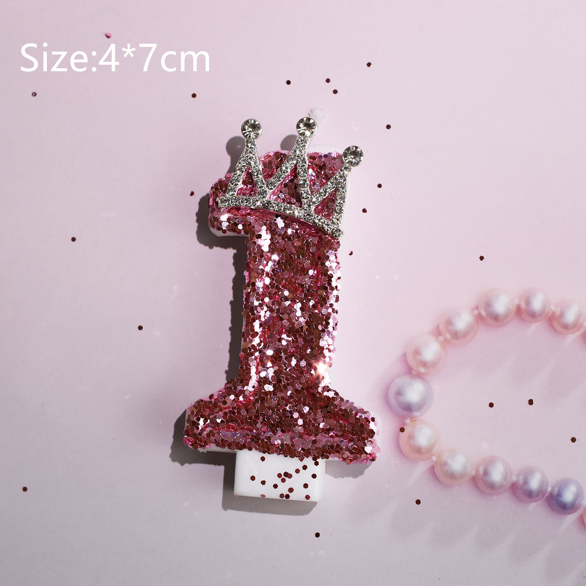 Yellow Pink Candle Sequins Shiny Crown Number 0-9 Cake Topper Insert For Girl Birthday Party Dessert Table Wedding Day: Clear