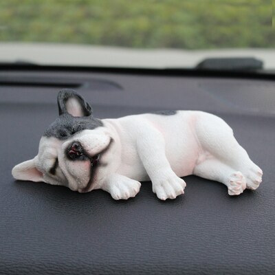 Car interior control ornaments product sleeping position French bulldog car ornaments cute simulation dog model high: F051-Cow color3