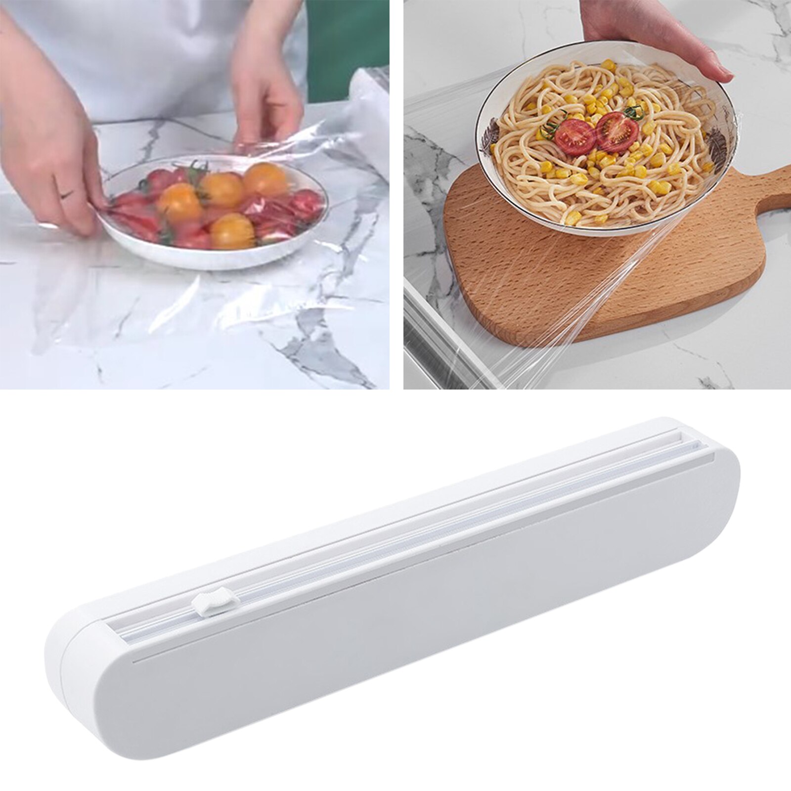 Useful Food Wrap Cutter with Plastic Wrap Tool Film Wrap Dispenser with Sharp Cutter Plastic Wrap Storage Box