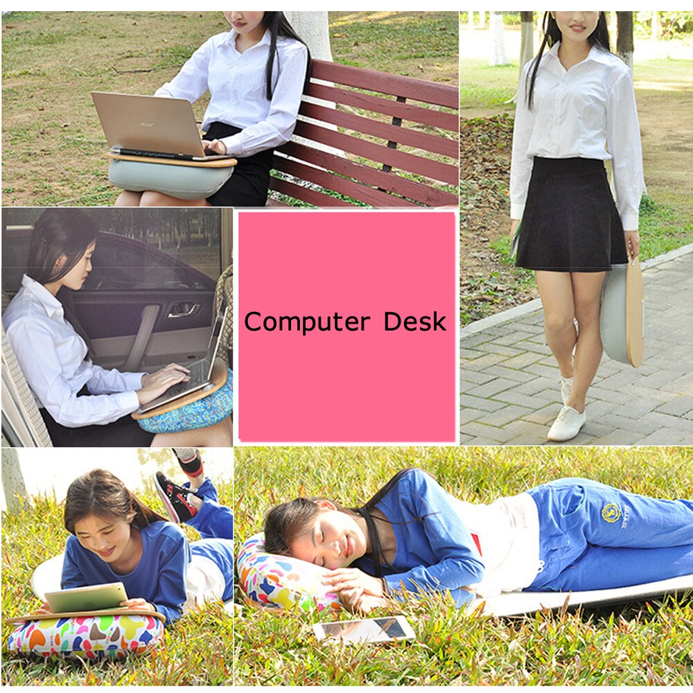Multifunctionele Laptop Bureau Tafel Voor Bed Kussen Knie Computer Bureau Boekenkast Lade Tablet Stand Leren Bureau Outdoor Hoofdsteun