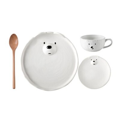 Ceramic Cartoon Plate Tableware Set Cute Girl Heart Bear Plate Home Personality Breakfast Japanese Dinnerware Set: 4-piece set