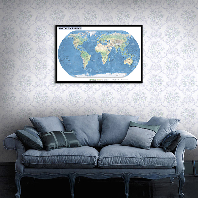 84X59Cm Geographic Kaart In Roemeens Canvas Kaart Van De Wereld Poster Wall Art Foto Voor Thuis kantoor Slaapkamer Decoratie