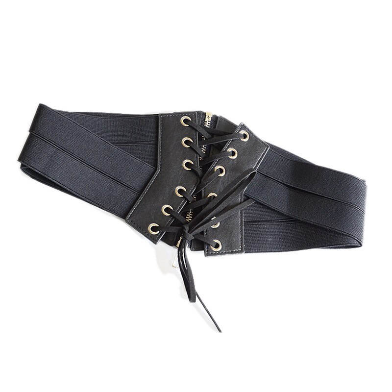 Tie Wide Corset Belts For Women Lace Up PU Leather Luxury Punk Belt Cummerbund Retro Waist Wide Belt Waistband Black