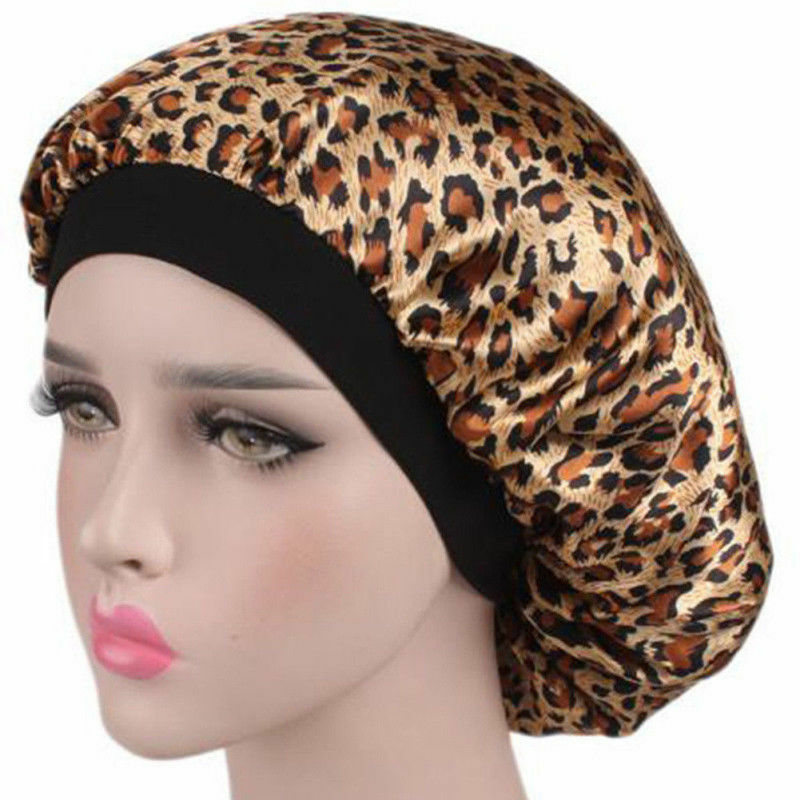 Kvinder satin solid sovehat blød silke satin nat hår hue hat silke komfortabelt hovedbetræk bred elastik hårtab: 06
