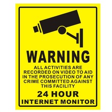20*25 cm Surveillance Waarschuwing Teken Sticker 24 Uur Monitor Alert Muursticker CCTV Camera Systeem Video Security Sticker decals