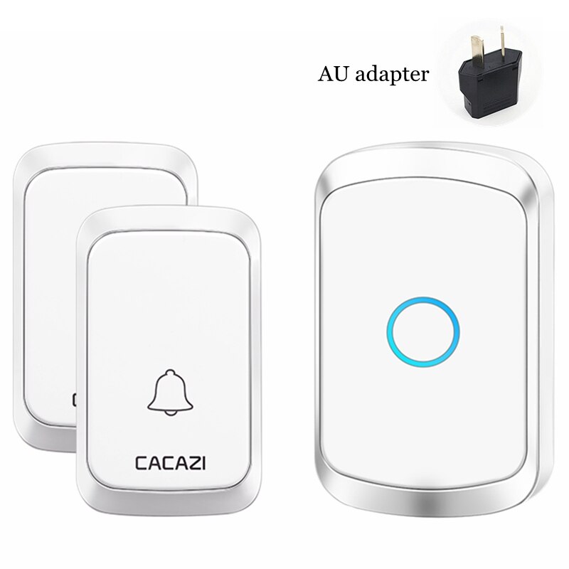 CACAZI Intelligent Wireless Doorbell Waterproof 2 Button 1 Receiver Home LED Light Battery Calling Bell Chime US EU UK AU Plug: white 2x1 AU