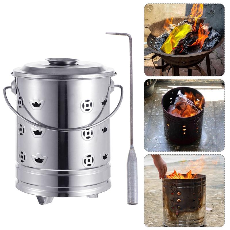 1 Set Stainless Steel Burn Barrel Household Incinerator Furnace Burning Bin