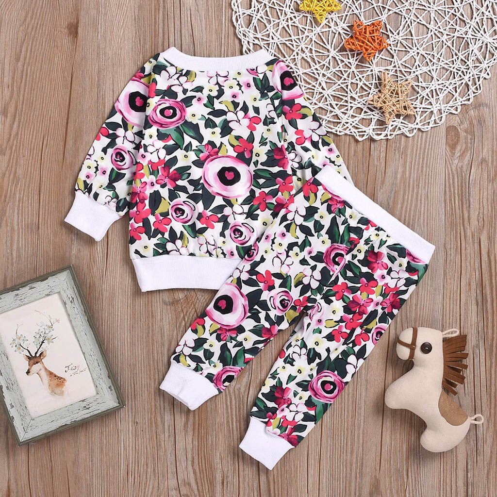 Baby Meisjes Kleding Set Peuter Meisjes Kerst Cartoon Herten Tops Bloemen Broek Outfits Set Kerst Baby Kleding