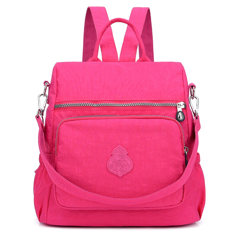 Preppy Style Women Backpack Waterproof Nylon School Bag Lady Women's Rucksack Female Casual Travel Shoulder Bag Mochila Feminina: rose red