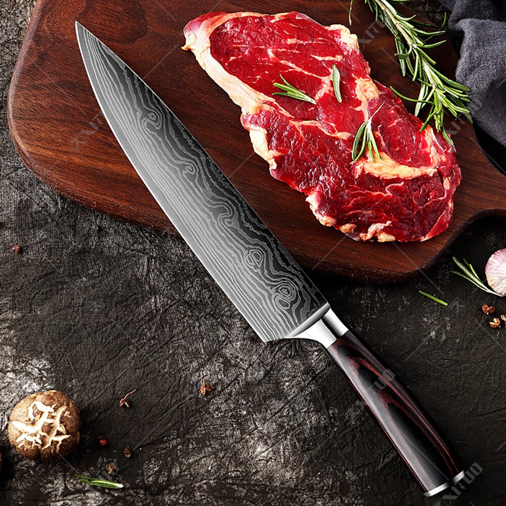 Xituo rustfrit stål køkkenknive sæt japansk kokkniv damaskus stål mønster nytte paring santoku skive kniv sundhed