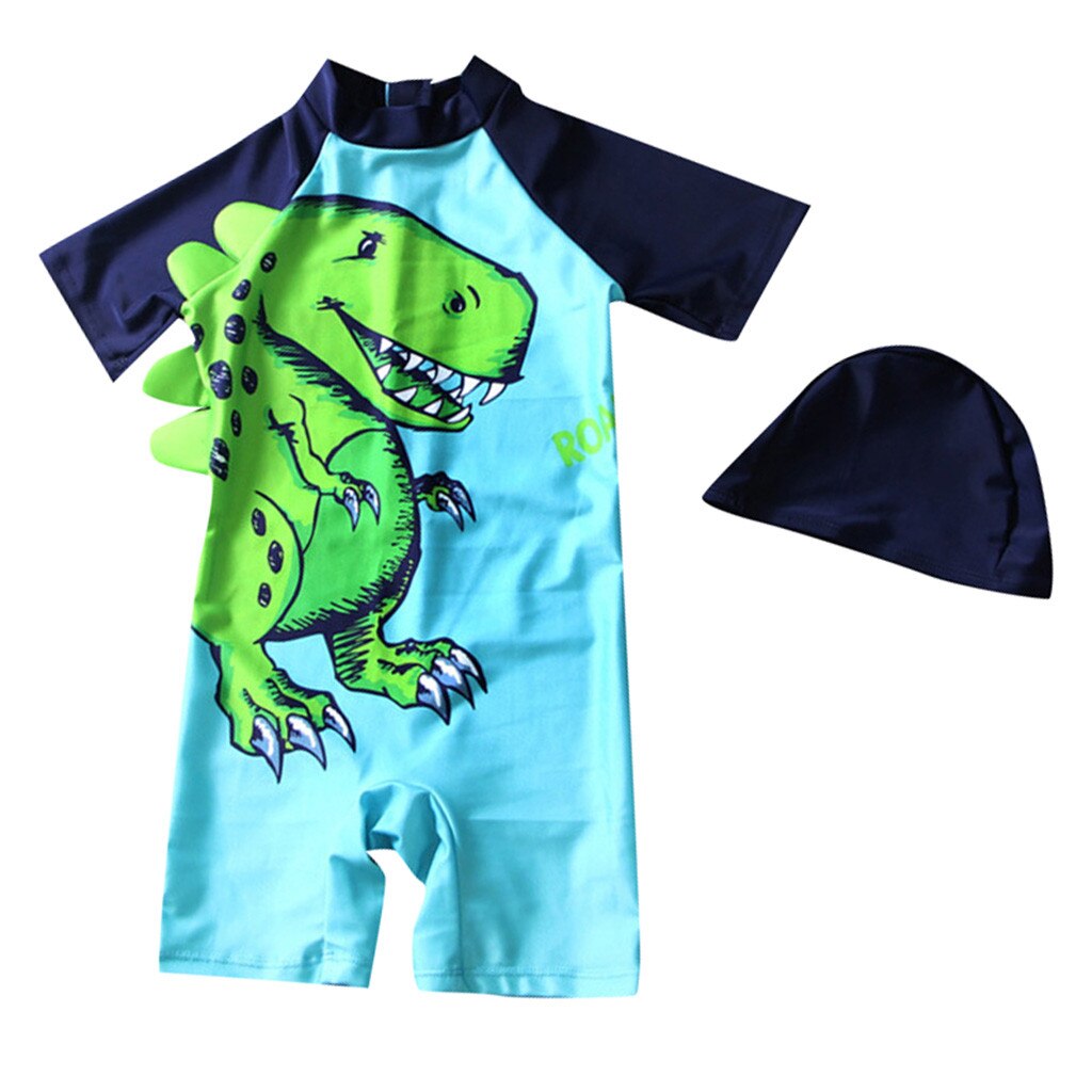 TELOTUNY Kid Baby Boy Korte Mouw 3D Cartoon Een Stuk badpak kinderen trip casual Strand Badmode + Hoed kleding J0528