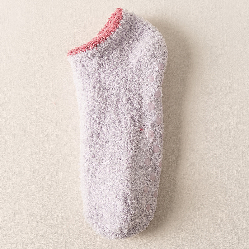 Women's Slouch Socks Women Thickened Coral Fleece Warm Indoor Floor Silicone Non-slip Invisible Cotton Boat Socks Hipster: PURPLE