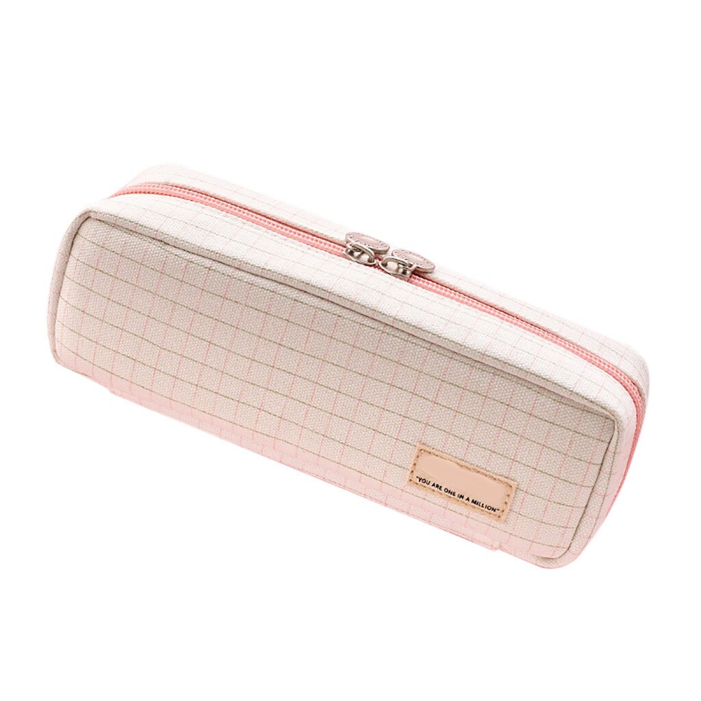 Pink lattice Large Capacity Pencil Cases Bags Fabric Pen Box Pouch Case For Middle High School Office College with 3 compartment: C