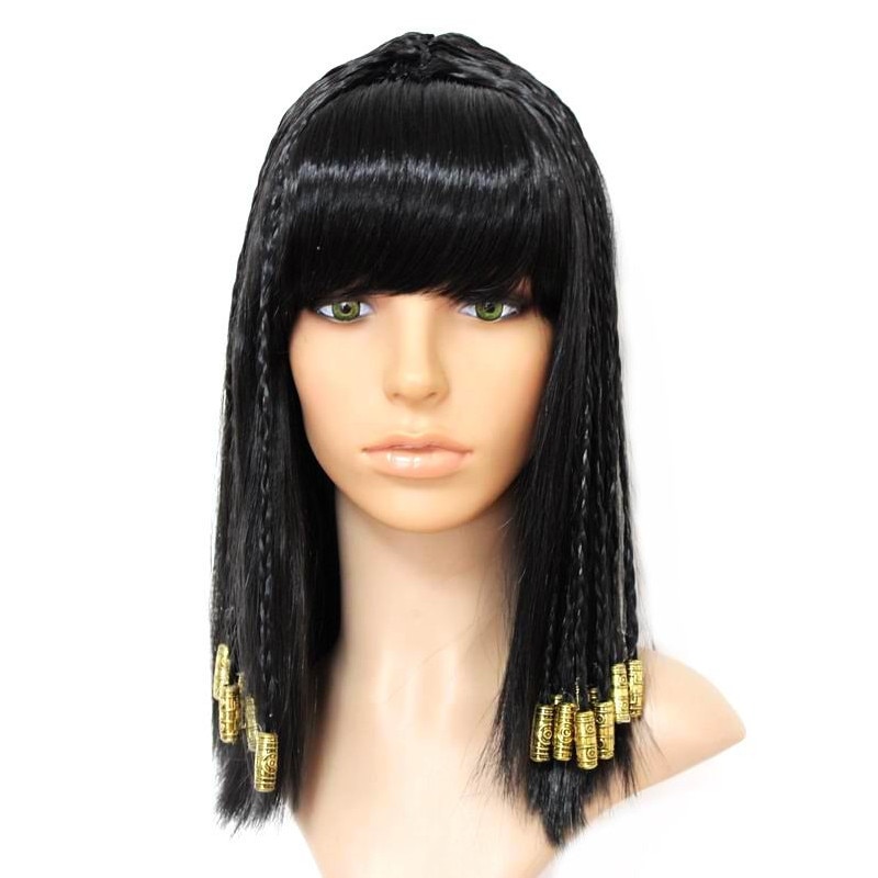 Perruque noire Cleopatra, décoration de cheveux égyptien antique, accessoires de Costume d'halloween pour femmes, cheveux Vintage, reine, Cosplay