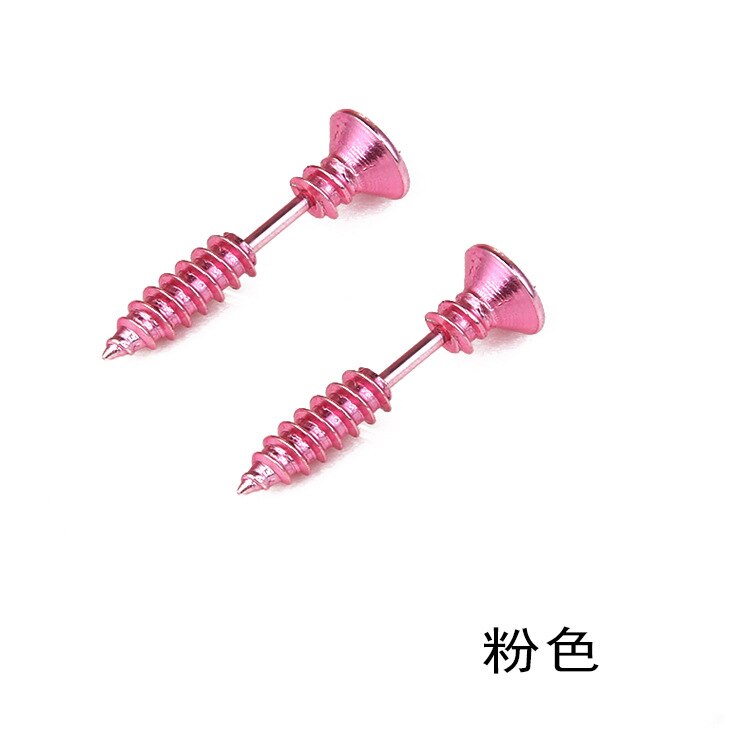 1Pc/2Pc Punk Stijl Roestvrij Staal 10 Kleuren Stud Oorbellen Mannen Vrouwen Oor Sieraden Rock Gothic Unisex piercing Oorbel: Pink / Single