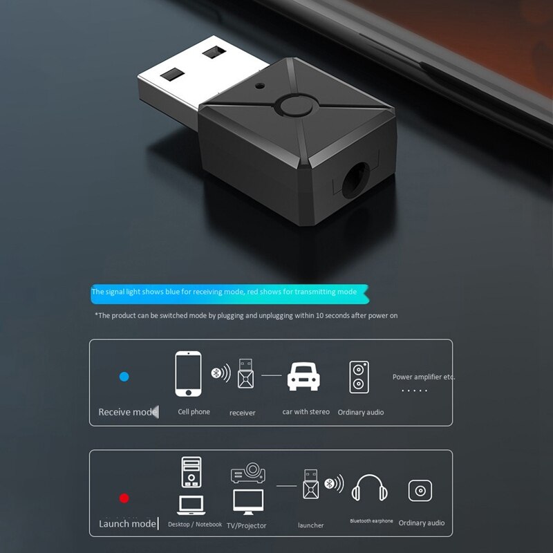 USB Bluetooth 5.0 bezprzewodowy o transmisja i odbiór adapter 2 w 1 TV komputer samochodowy Bluetooth Stick