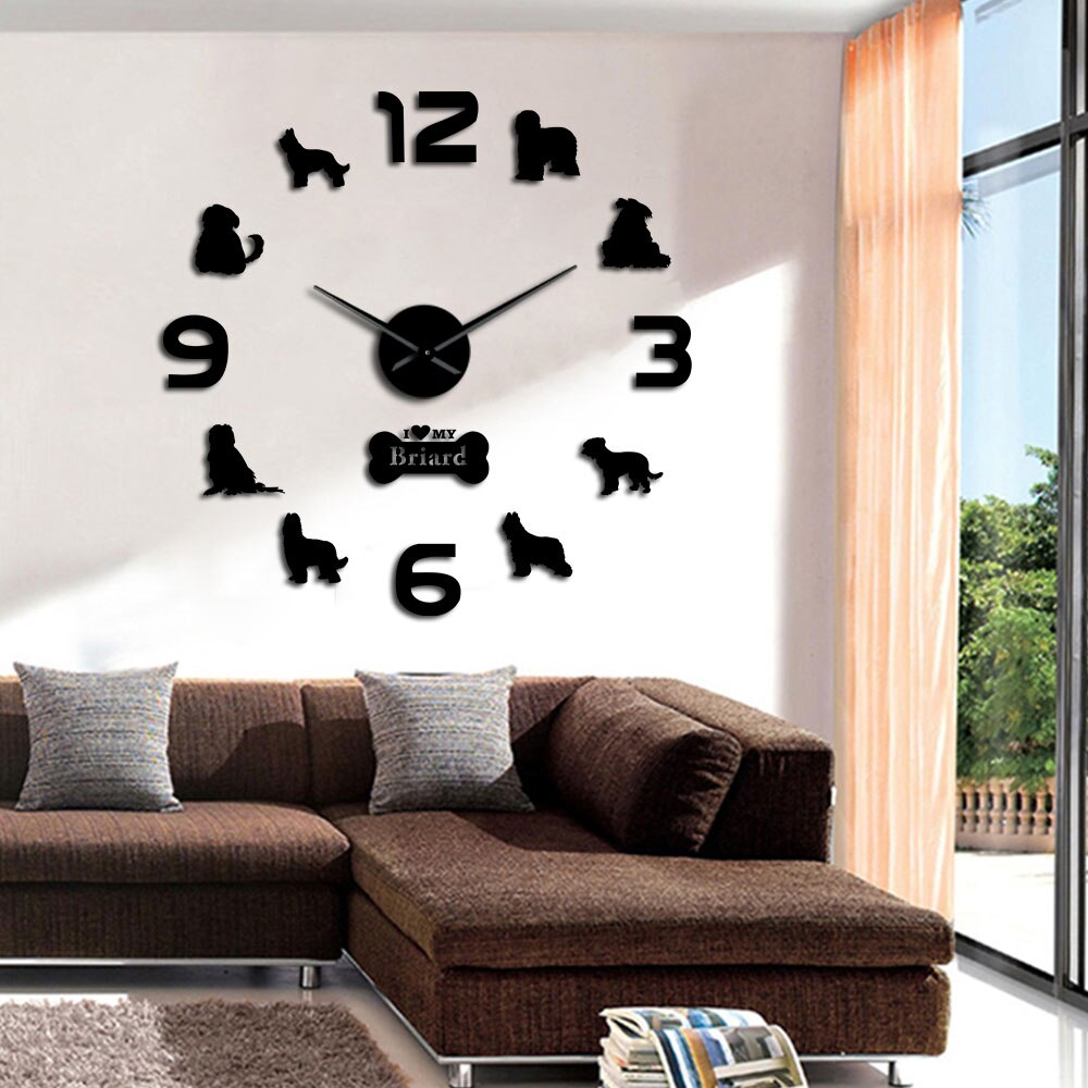 Horloge murale de la race de chien Briard, horloge de grande taille, moderne, autocollants muraux