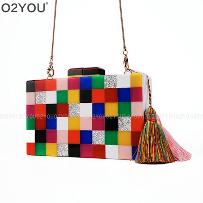 Acryl bunte handtasche elegante Handgemachte tasche braut geldbörse Acryl Kasten Kupplung Tasche Damen Umhängetasche: mit Quaste