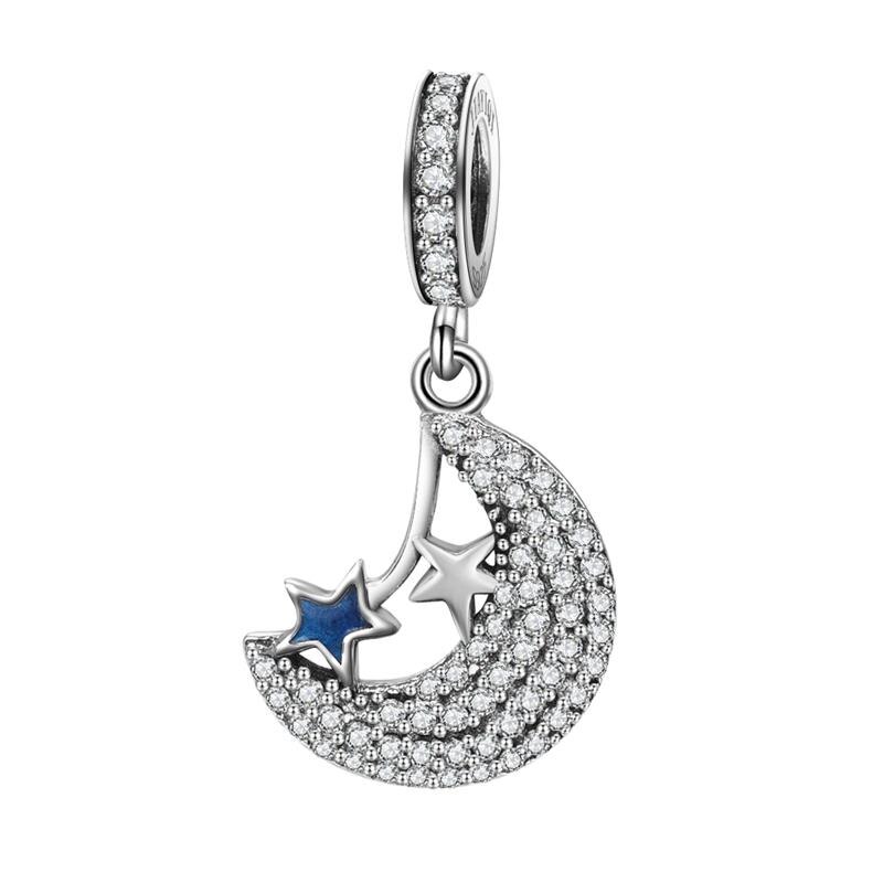 DALARAN 925 Sterling Silver Charms Blue Moon Star Beads For DIY Enamel Fine Jewelry Making Fit Original Charm Bracelets Necklace: Glamour Starry Sky