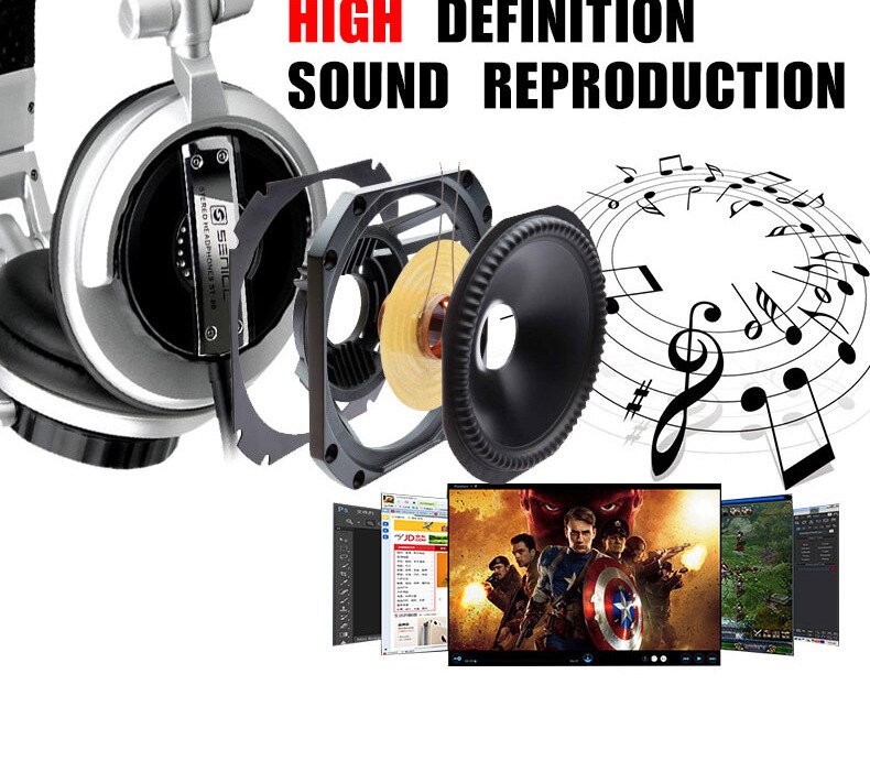 Senicc st -80 stereo studio näyttö kuulokkeet 3.5mm 6.3mm liitin dj kuulokkeet 2.5m jatkojohto gamer kuulokkeet dj