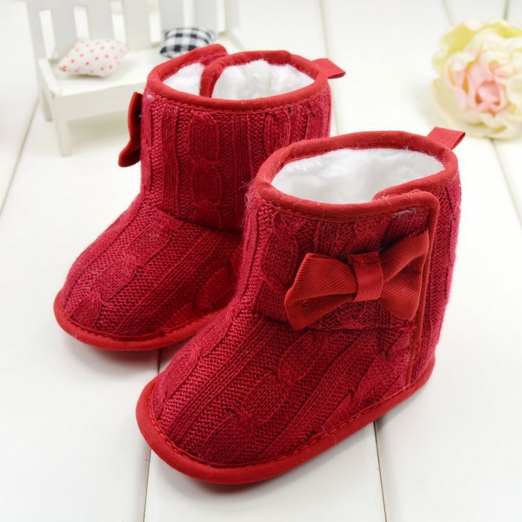 Winter Toddler Fleece Snow Boot Baby Shoes Infant Knitted Bowknot Baby Warm Shoes Red, Pink, Gray, Rose: R / 2