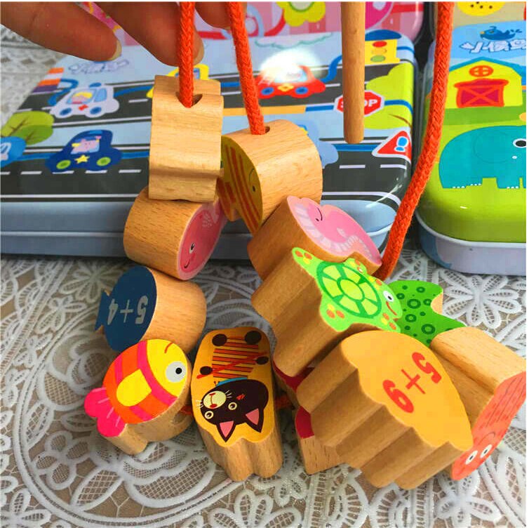 Beech Wood Blocks Cartoon Animals Fruit Block Wood... – Grandado