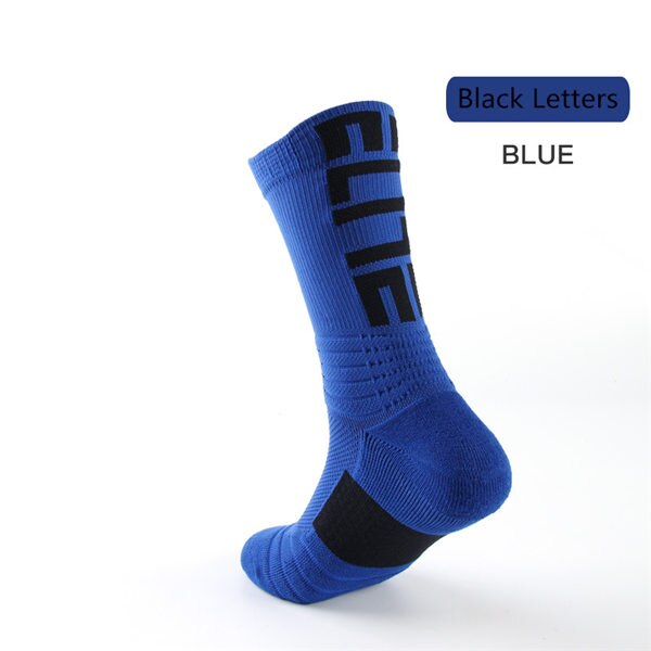 Men's Elite Sports Socks Basketball Anti-slip Thickened Terry Damping Anti-shock Socks Personal Letters Knitting Socks: Blue