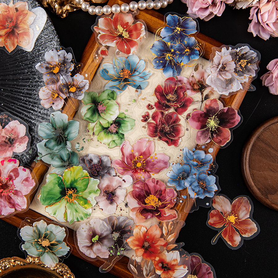 120 piece retro floral sticker set - floral patterns suitable for scrapbooks, DIY crafts, and collages | Durable PET mat