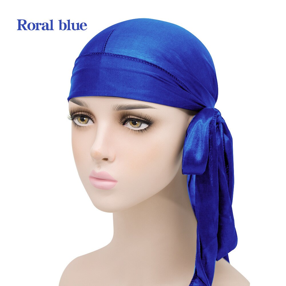 UK STOCK Unisex Men Womens Bandana Doo Durag Headwear Long Tail Soft Silk Pirate Cap Wrap outdoor cycling Durag beanie Adult Hat: Royal Blue