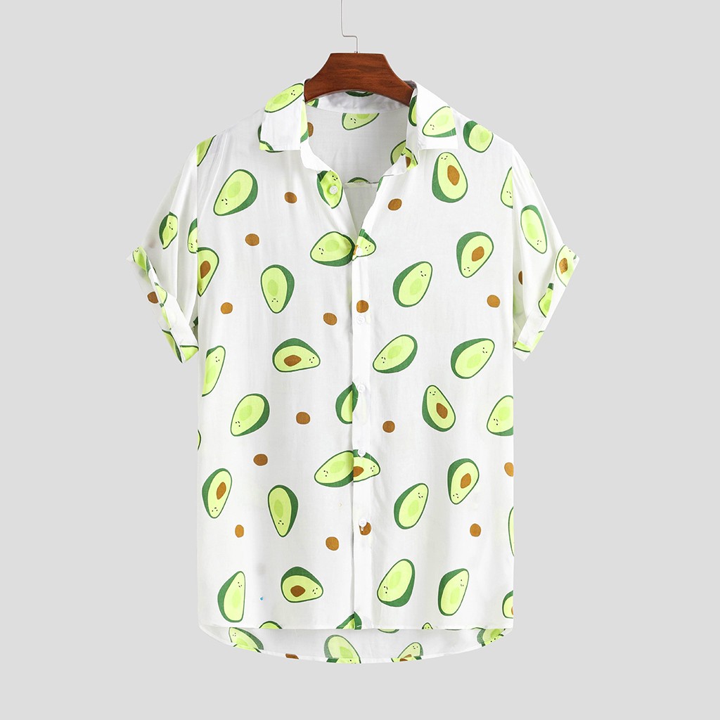 Couleur fluorescente hommes chemise été respirant hawaïen chemise Camisa Masculina décontracté homme avocat imprimé grande taille Streetwear: WHITE / XXXL