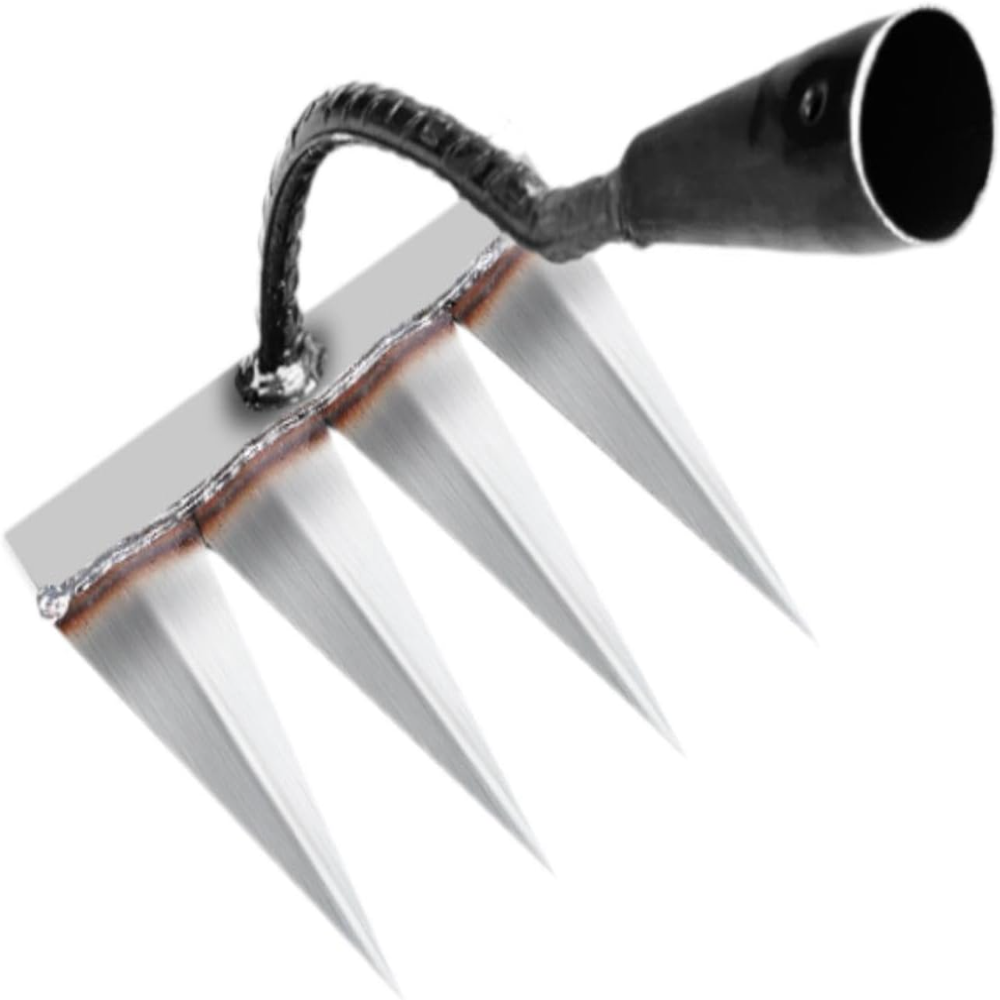 Rastrillo de mano para jardín, rastrillo de deshierbe, herramienta de deshierbe de Metal para jardín, rastrillo de jardín para agricultura, arado de verduras, aflojamiento del césped, con: Gris claro