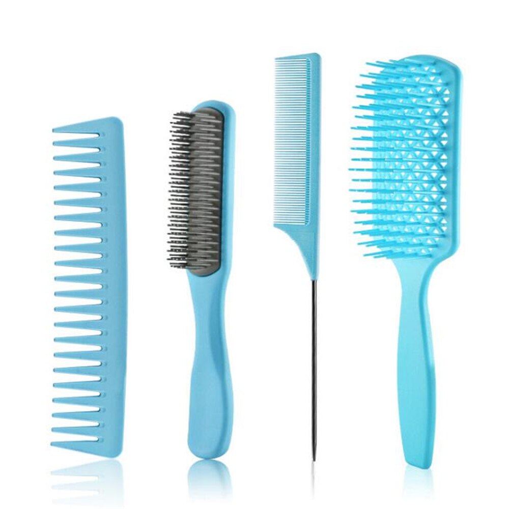 4 Stks/set Professionele Kappers Combs Detangling Hair Borstel Haar Kam Snijden Massage Kapper Gereedschap Salon Accessoires: Blue