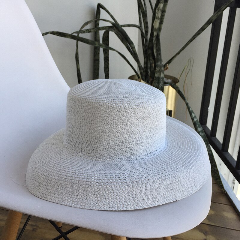 Audrey Hepburn stro hoed gezonken modelling tool bell-vormige grote rand hoed vintage hoge pretend baarheid toeristische strand sfeer: WHITE