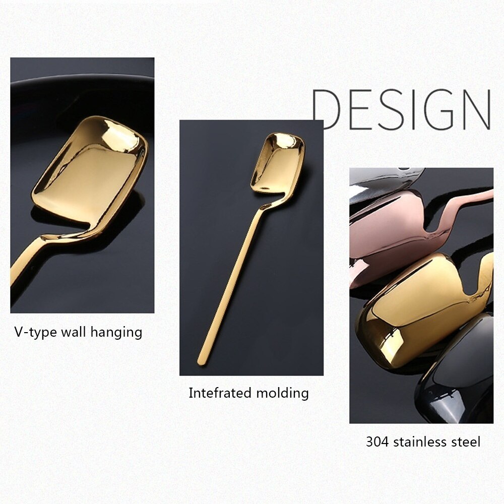 Long Handle Wall Hanging Spoon Stainless Steel Dessert Mixing Ice Cream Tea Coffee Spoon Stirring Spoon Tableware Party
