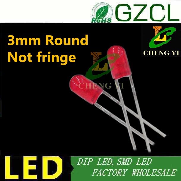 Without fringe DIP 3mm led DIFFUSED RED round 2-pin light diode 1.8-2.2V 1000PCS