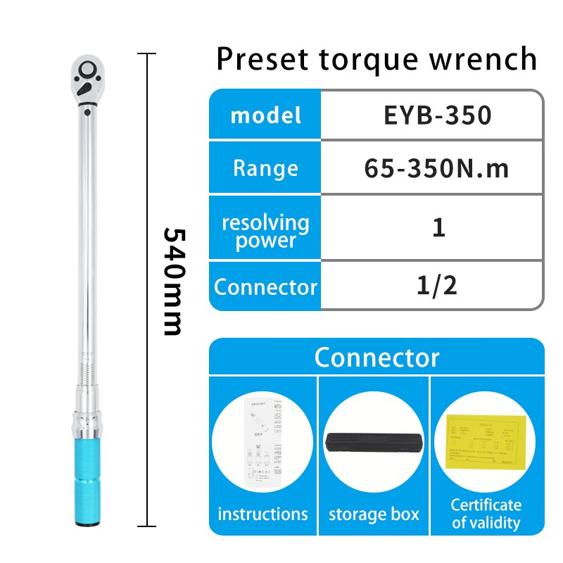 1/2&quot; Adjustable 5-450 N.m Preset Torque Wrench High Accuracy Rotatable Ratchet Hand Tool For Bicycle Car Torque Measurement Tool: 65-350 N.m