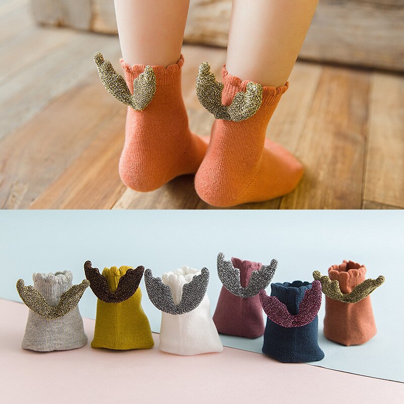 Autumn Cute Doll Wings Candy Colors Cotton Cartoon Baby Tube Socks Kids Short Tube Leg Warm 1-8 T