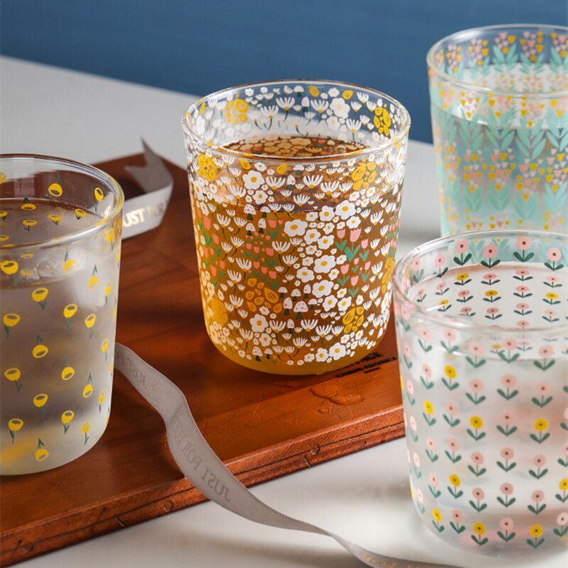 Cutelife ins nordisk vintage transparent kaffeglas kopp värmebeständig mjölksaft te kopp drinkware tryck hem bröllopsglasögon