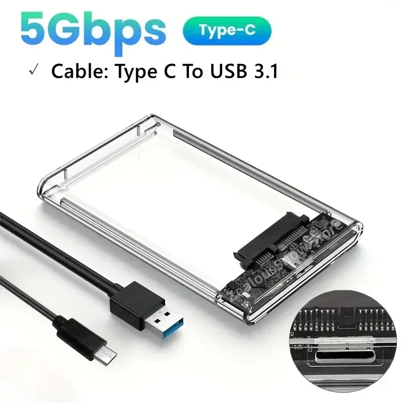 USB 3.0 External Hard Drive Enclosure 2.5 inch SATA to USB3.1 UASP Clear Portable Hard Drive Case 2T HDD Tool-Free Transparent: Silver